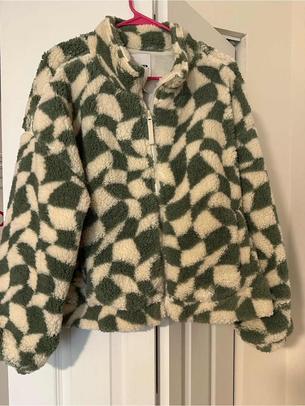 RSQ Green & Cream Sherpa Zip-Up Jacket size medium